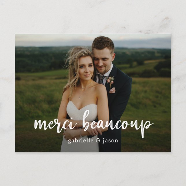 Merci Beaucoup Wedding Thank You Postcard (Front)
