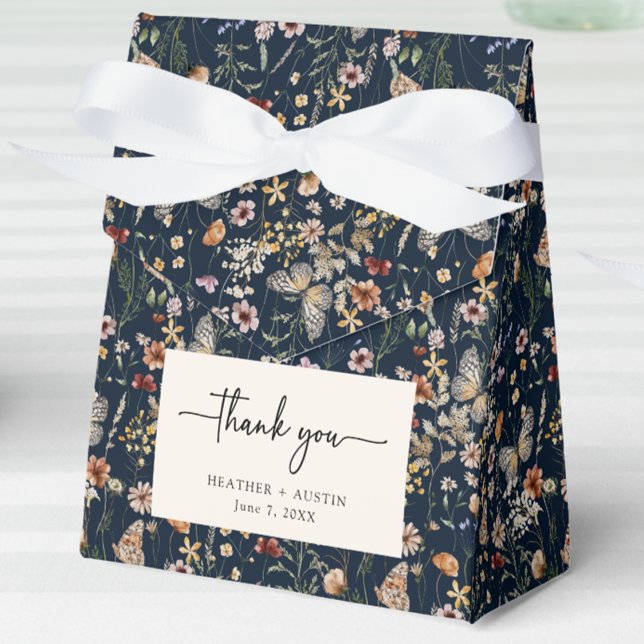 Merci bleu marine Boho Ballotins (Navy Blue Boho 
Wildflower Thank You Favor Boxes by Painted Paperie
)