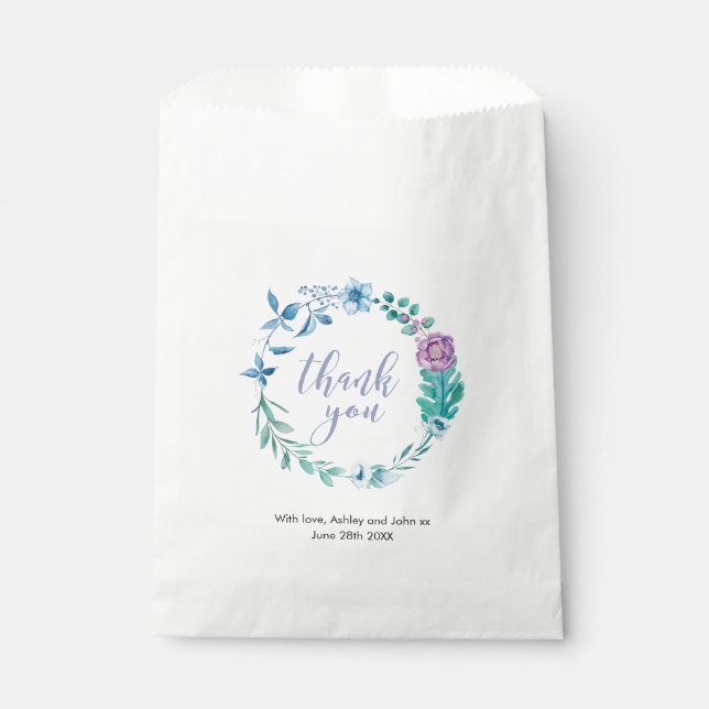 Merci bleu violet floral Mariage Favor Sacs (Devant)