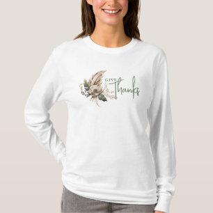Merci Boho Fall Floral Thanksgiving T-Shirt