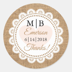 Merci Burlap Stickers de mariage personnalisé