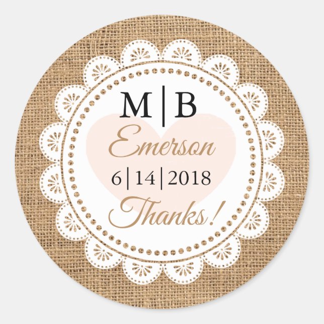 Merci Burlap Stickers de mariage personnalisé (Devant)