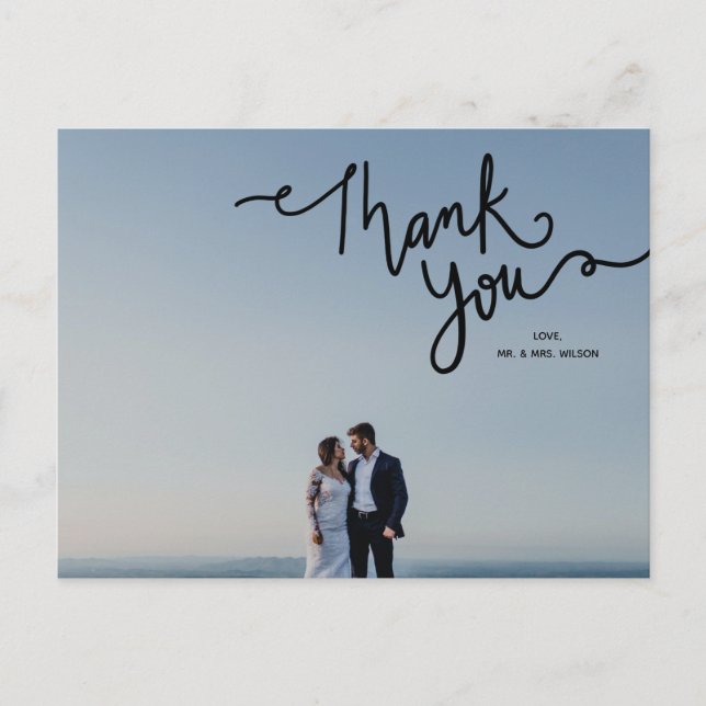 Merci Calligraphie Elegant Chic Photo Carte Postal (Devant)