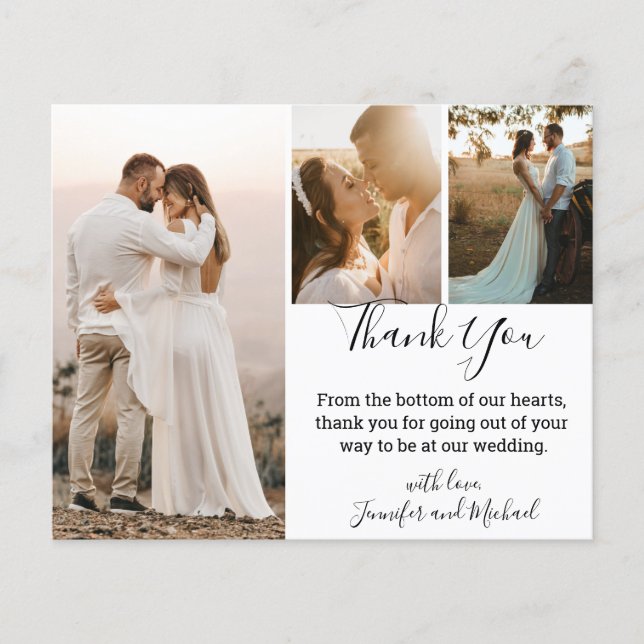 merci calligraphie moderne mariage 3 photos carte (Devant)