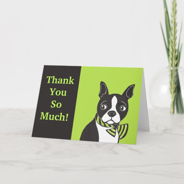 MERCI ! Carte Green Black Boston Terrier (Devant)