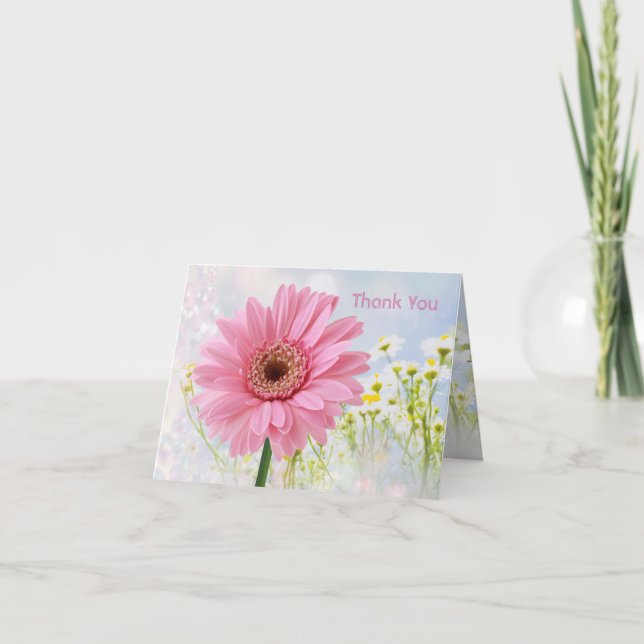 Merci, carte marguerite rose Gerbera (Devant)