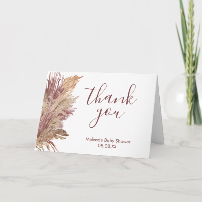 Merci Carte photo Boho Pampas Grass Mauve rose (Devant)