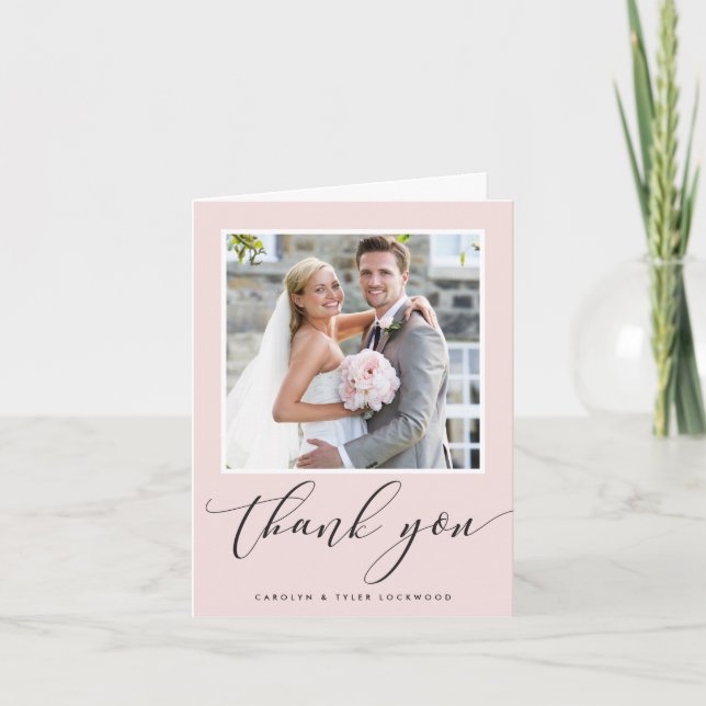 MERCI CARTE PHOTO élégant mariage rose pâle (Devant)