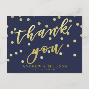 Merci   Carte postale Marine & Faux Gold Script
