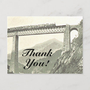 "Merci", carte postale Vintage Train & Bridge