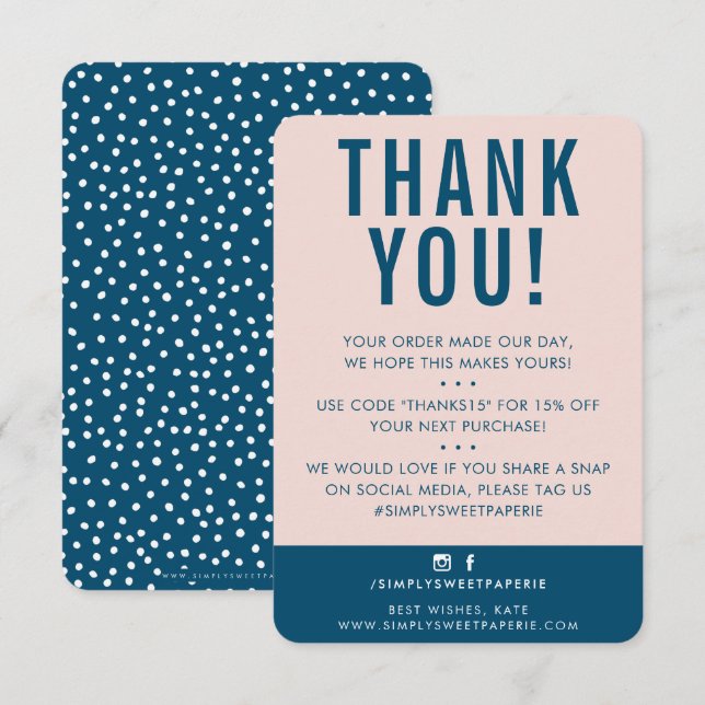 Merci CLIENT moderne rose pâle bleu foncé (Devant / Derrière)