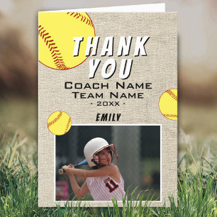 Merci Coach Carte de Photo de Softball Rustique