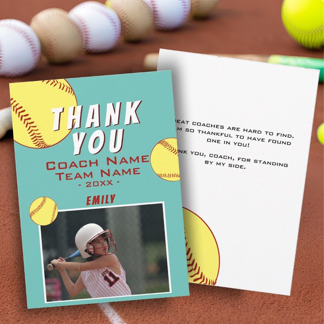 Merci Coach Carte photo de softball Jaune (Créateur téléchargé)