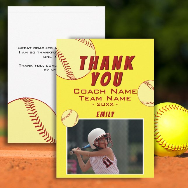 Merci Coach Carte photo de softball Jaune (Créateur téléchargé)