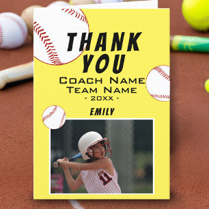 Merci Coach Carte photo de softball Jaune