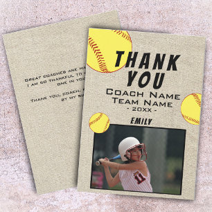 Merci Coach Carte Photo de Softball Rustique
