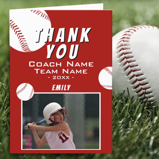 Merci Coach Red Softball Carte photo (Créateur téléchargé)