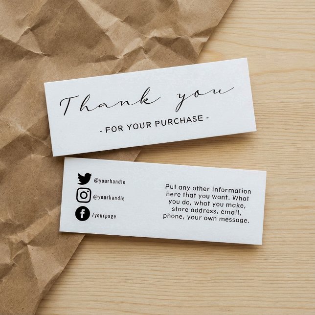 Merci commande client, carte d'insertion de médias (Thank you customer order, social media insert card.)