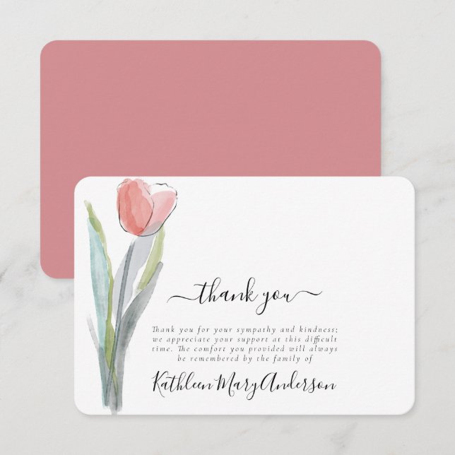 Merci commémoratif de la tulipe d'aquarelle simple (Devant / Derrière)