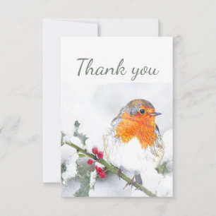 Merci Cute Winter Anglais Robin Bird Art