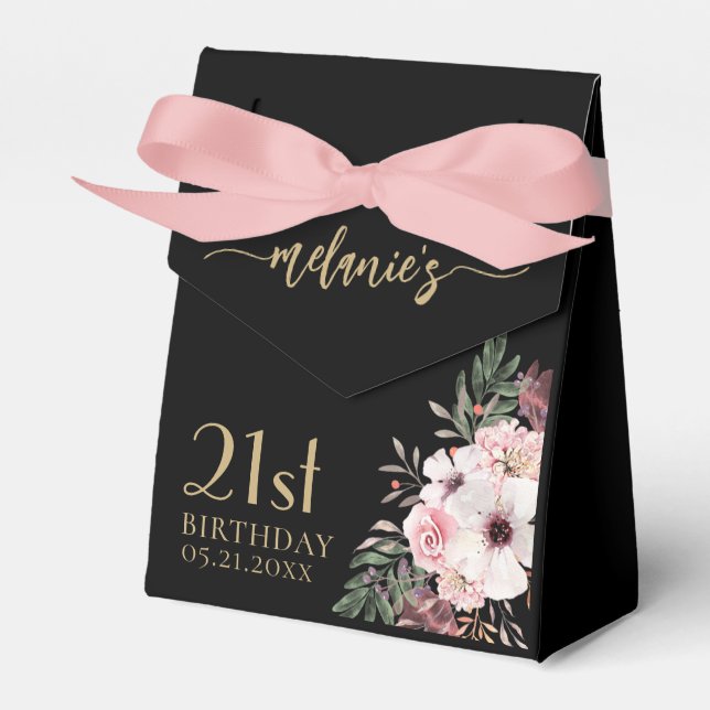Merci d'anniversaire Fleurs roses Ballotins noirs (Verso)
