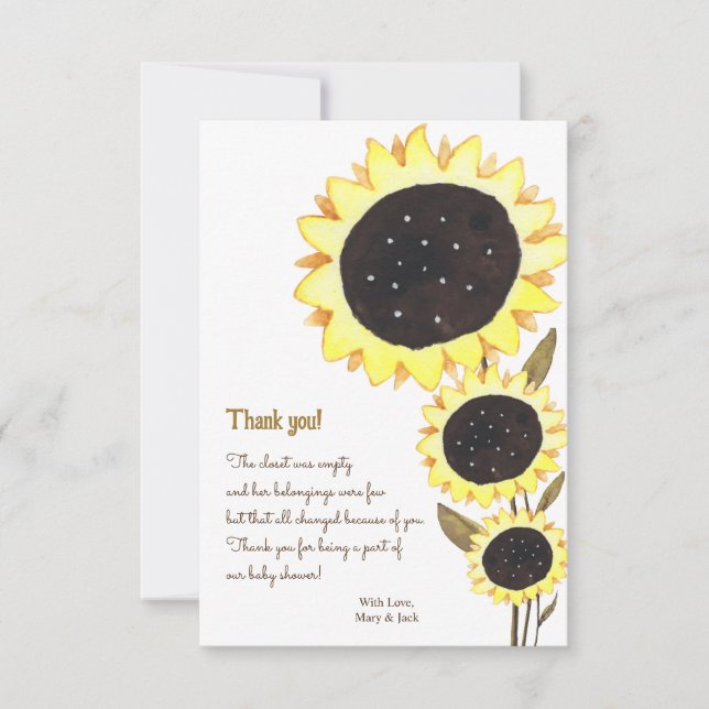 Merci d'aquarelle Baby shower de tournesol (Devant)