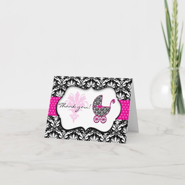 Merci de Baby shower Chic Pink Poka Dot Damask (Devant)