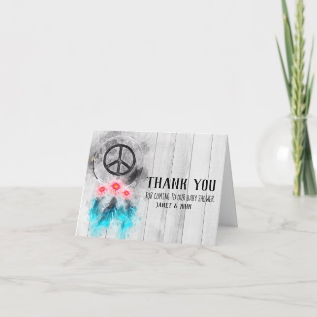 Merci de baby shower de Boho d'amour de paix de (Devant)