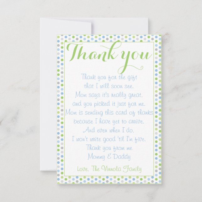 Merci de baby shower de carte de bébé (Devant)