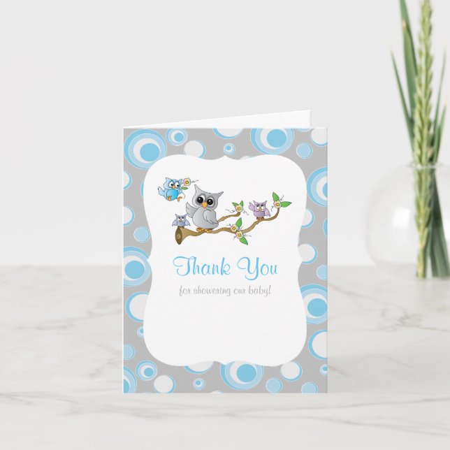 Merci de Baby shower de chou de bébé bleu et gris (Devant)