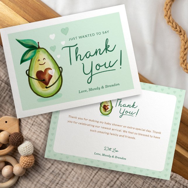 Merci  de Baby shower de coeur doux (Sweet Heart Avocado Baby Shower Thank You Green)