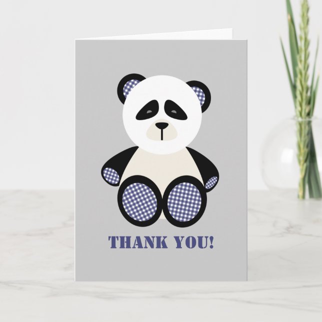 Merci de Baby shower de l'ours En vichy Panda bleu (Devant)