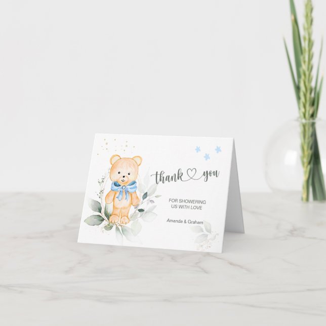 Merci de Baby shower de l'ours pour garçon Plier c (Devant)