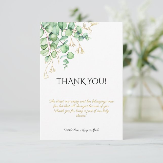 Merci de baby shower d'eucalyptus du feuillage ver (Debout devant)