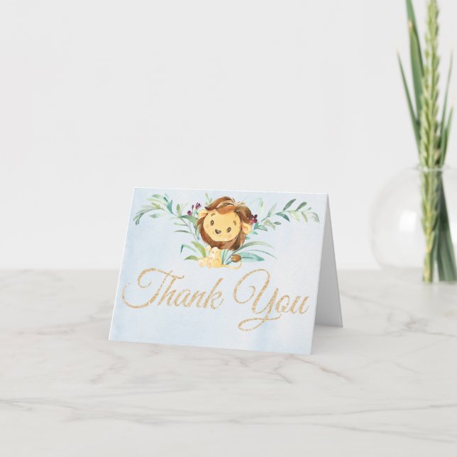 Merci de Baby shower du garçon Lion bleu (Devant)