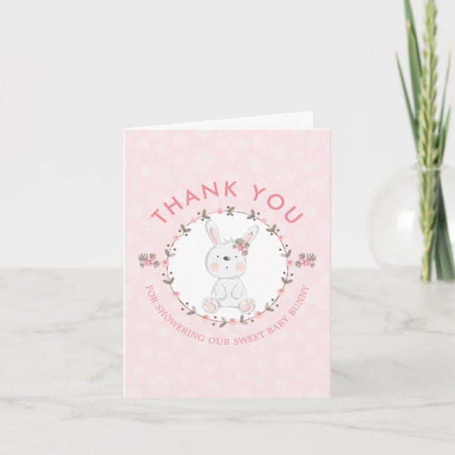 Merci de Baby shower Floral Lapin Doux (Devant)