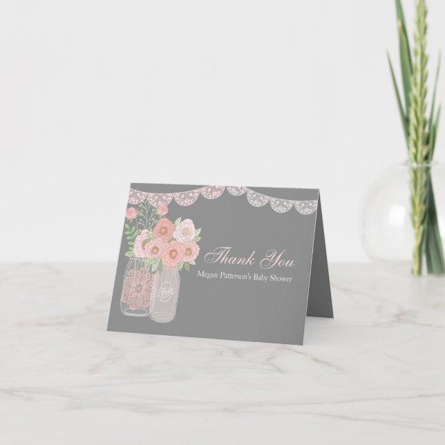 Merci de Baby shower gris rose doux Mason Jar (Devant)