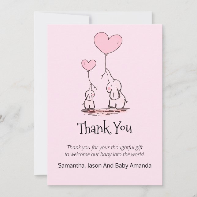 Merci de Baby shower lunaire | Eléphants roses (Devant)