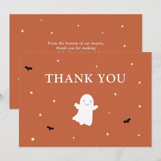 Merci de Baby shower orange de Little Boo Ghost (Devant / Derrière)