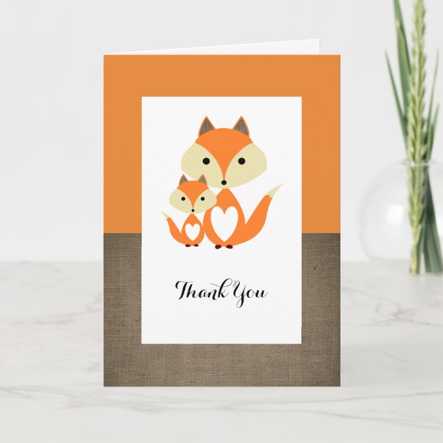 Merci de Baby shower Orange Fox Burlap (Devant)