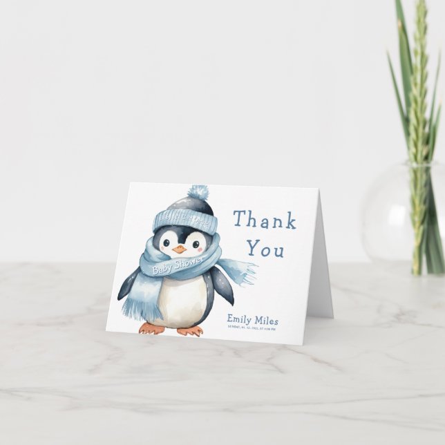 Merci de Baby shower pour garçon d'hiver Penguin (Devant)