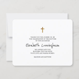Merci de baptême Croix d'or simple moderne