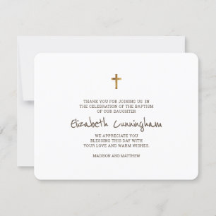 Merci de baptême Croix d'or simple moderne