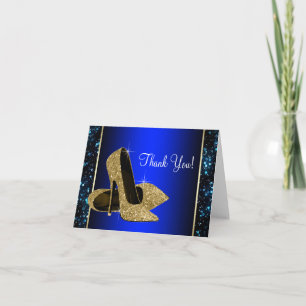 Merci de chaussure de talon haut de bleu et d'or