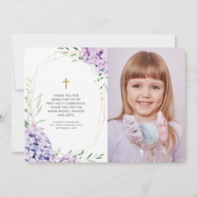 Merci de communion géométrique floral Lilac (Devant)