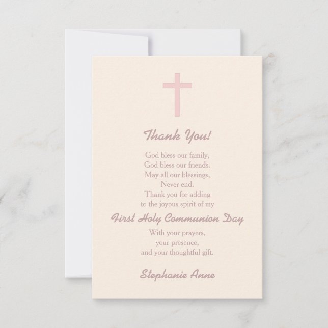 Merci de croix de rose en pastel de communion (Devant)