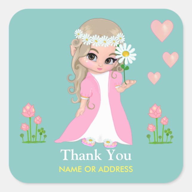 Merci de fées et de fleurs sur Sticker bleu clair (Devant)