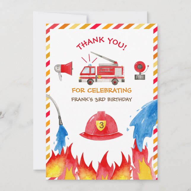 Merci de fête d'anniversaire du moteur d'incendie  (Devant)
