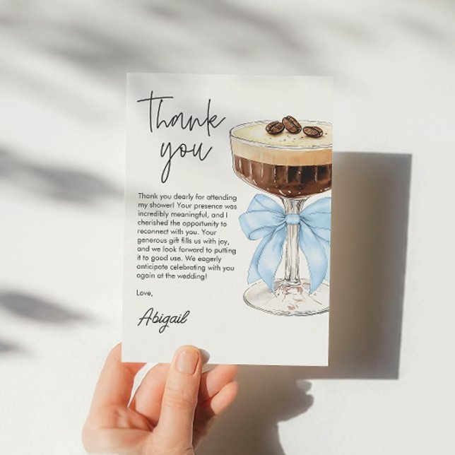 Merci de Fête des mariées Bow Espresso Martini (Blue Bow Espresso Martini Bridal Shower Thank You)