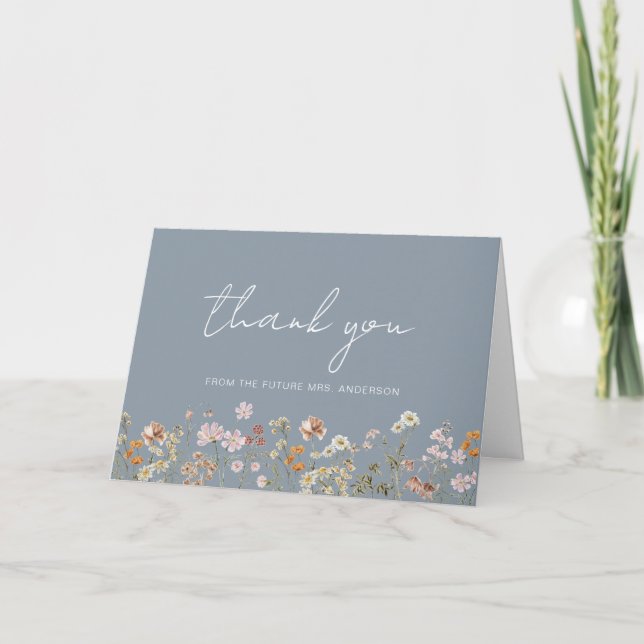 Merci de Fête des mariées Fleur sauvage bleu Dusty (Devant)